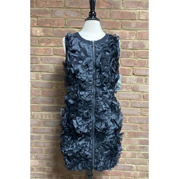 Samuel 2 Black Rosette Front Zip Sleeveless Dress Size Medium NWT - Picture 2 of 8